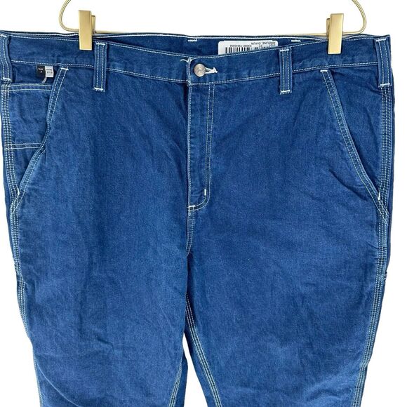 Carhartt Jeans Mens 42 x 32 Blue Flame Resistant Straight Work Utility Denim - Picture 4 of 16